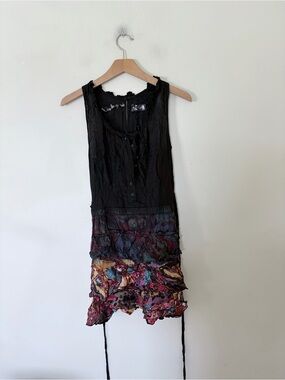 Vintage y2k sleeveless, drop-waist mini dress by Desigual, featuring a solid bla